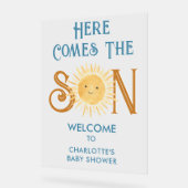 Hier komt de zoon Baby shower welkom Acryl Bord (Hoek)