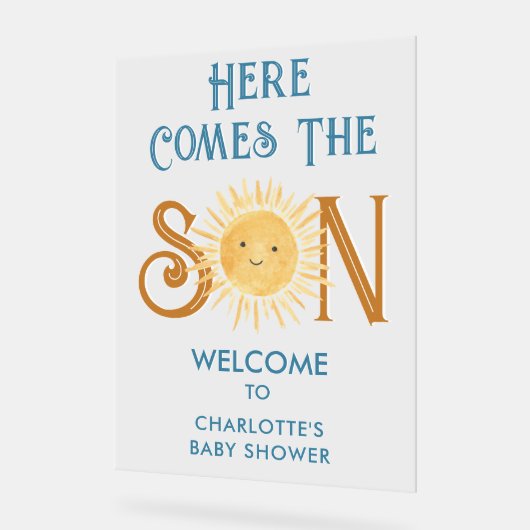 Hier komt de zoon Baby shower welkom Acryl Bord (Hoek)