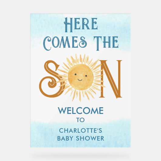 Hier komt de zoon Baby shower welkom Acryl Bord (Voorkant)