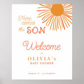 Hier komt de zoon baby shower welkom poster (Voorkant)