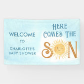 Hier komt de zoon Baby shower welkom Spandoek (Horizontaal)