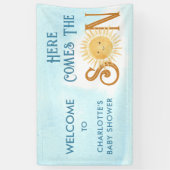 Hier komt de zoon Baby shower welkom Spandoek (Verticaal)