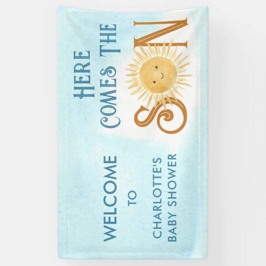 Hier komt de zoon Baby shower welkom Spandoek (Verticaal)