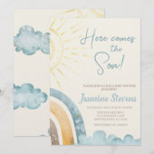 Hier komt de zoon Baby uitnodigen Kaart (Voorkant / Achterkant)