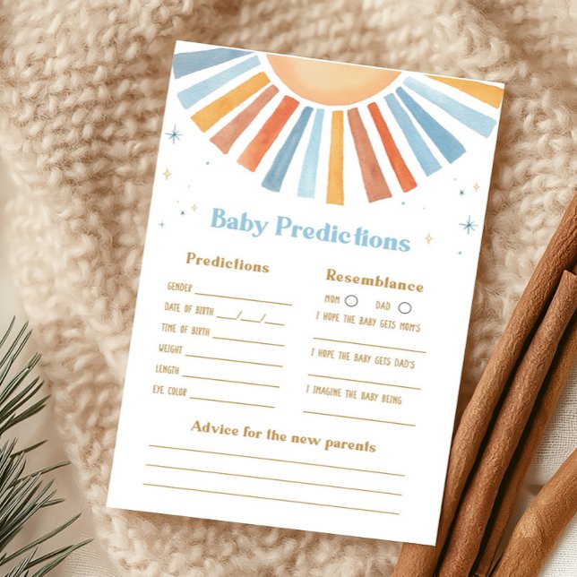 Hier komt de zoon Baby voorspellingen spel (Boho Sunshine Baby Shower Baby Predictions Game )