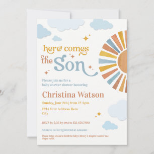 Hier komt de zoon - babyshower uitnodiging