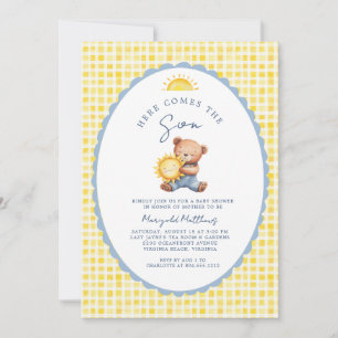 Hier komt de zoon Beer Baby Shower Uitnodiging