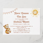 Hier komt de zoon Beer jongen Baby shower Roos Folie Uitnodiging (Voorkant)