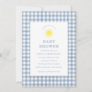 Hier Komt De Zoon Blauwe Gingham Baby Shower Kaart
