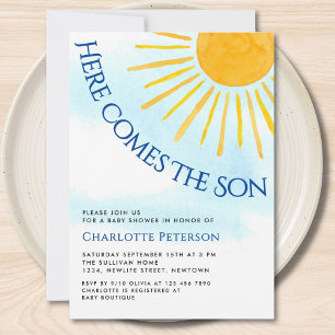 Hier Komt De Zoon Blauwe Lucht Baby Shower Uitnodi Kaart