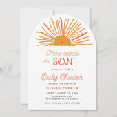 Hier komt de zoon boho arch zon jongen baby shower kaart (Voorkant)