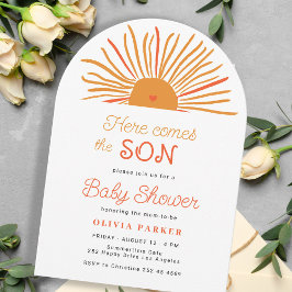 Hier komt de zoon boho arch zon jongen baby shower kaart