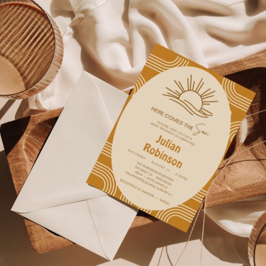 Hier komt de zoon Boho Baby Boy Douche uitnodiging