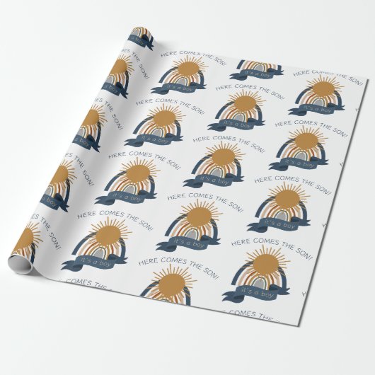 Hier Komt de Zoon Boho Jongen Baby Shower Cadeaupapier (Uitgerold)