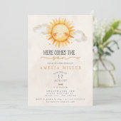 Hier komt de zoon Boho jongen baby shower Kaart (Staand voorkant)