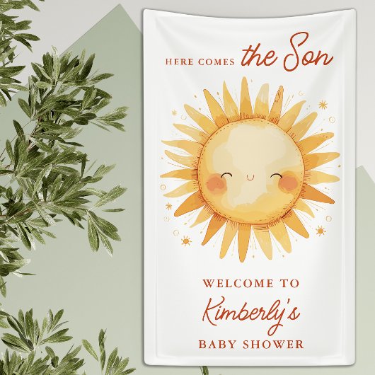 Hier Komt De Zoon Boho Schattige Baby Shower Welko Spandoek