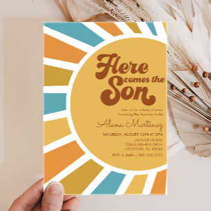 Hier komt de zoon Boho Sunshine Baby shower Kaart