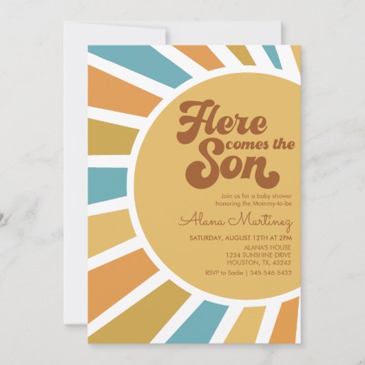 Hier komt de zoon | Boho Sunshine Baby shower Kaart (Voorkant)