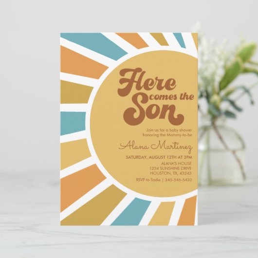 Hier komt de zoon | Boho Sunshine Baby shower Kaart (Staand voorkant)