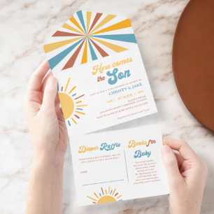 Hier Komt De Zoon Boy Baby Shower All In One Uitnodiging