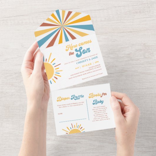 Hier Komt De Zoon Boy Baby Shower All In One Uitnodiging (Afscheurbaar)