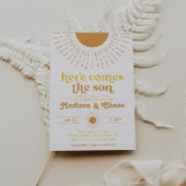 Hier komt de zoon Co-Ed baby shower uitnodiging