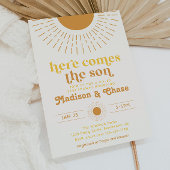 Hier komt de zoon Co-Ed babyshower uitnodiging