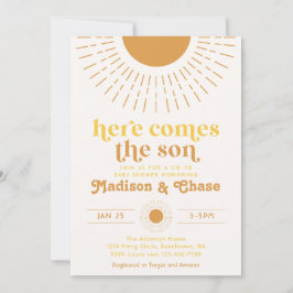 Hier komt de zoon Co-Ed babyshower uitnodiging