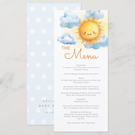 Hier Komt De Zoon Dots Baby Shower Menu (Voorkant / Achterkant)