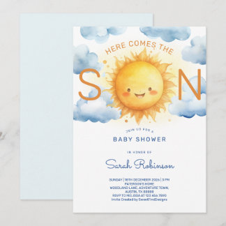 Hier Komt de Zoon Elegante Baby Shower Kaart