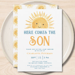 Hier Komt de Zoon Geel Zonneschijn Baby Shower Kaart