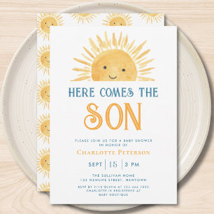 Hier Komt de Zoon Geel Zonneschijn Baby Shower Kaart