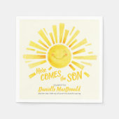 Hier komt de zoon gele zon grillige baby shower servet (Voorkant)