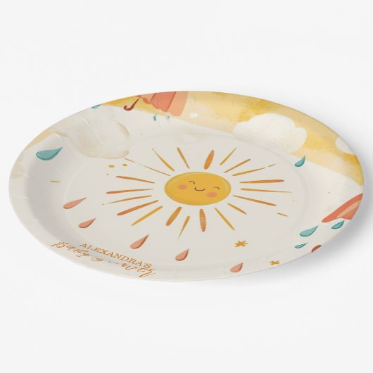 Hier komt de zoon gele zon papieren bordje (Gekanteld)