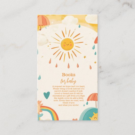 Hier komt de zoon gele zonneschijn boeken voor Bab Informatiekaartje (Voorkant)
