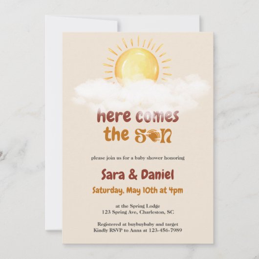 Hier komt de zoon geslacht onthullen Uitnodiging (Voorkant)