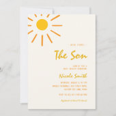 Hier komt de zoon handschrift jongen Baby shower Kaart (Voorkant)