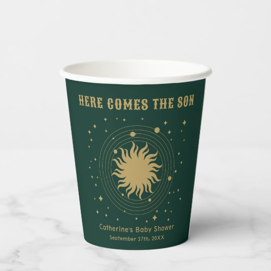 Hier komt de zoon | Hemels Baby shower Papieren Bekers (Achterkant)