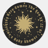 Hier komt de zoon | Hemels Baby shower Ronde Sticker (Voorkant)