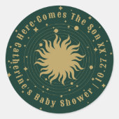 Hier komt de zoon | Hemels Baby shower Ronde Sticker (Voorkant)