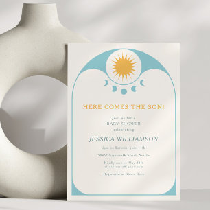 Hier Komt de Zoon Hemelse Retro Baby Shower Kaart