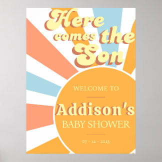 Hier komt de zoon jongen baby shower welkom poster
