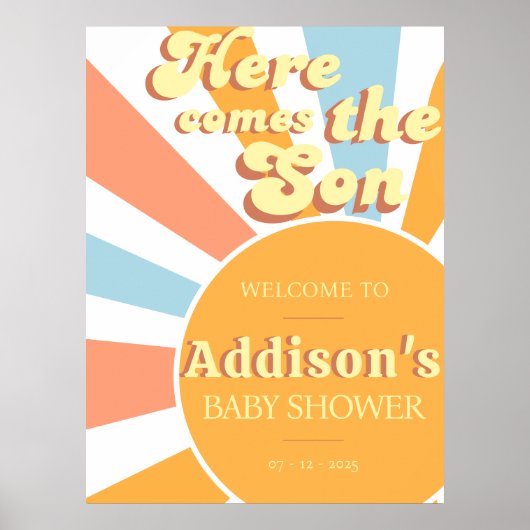 Hier komt de zoon jongen baby shower welkom poster (Voorkant)