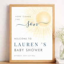 Hier komt de zoon jongen baby shower welkomstbord