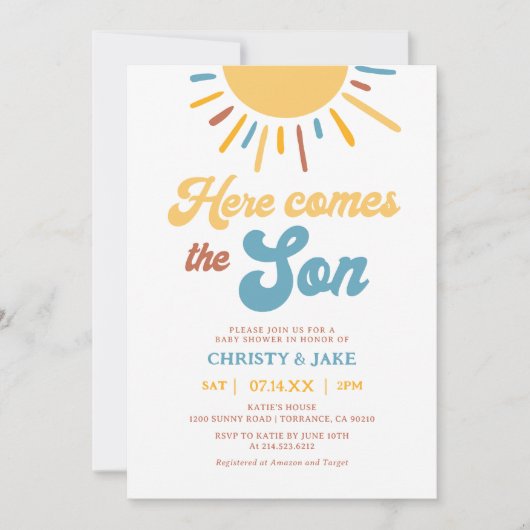 Hier Komt De Zoon Jongen Zonneschijn Baby Shower Kaart (Voorkant)