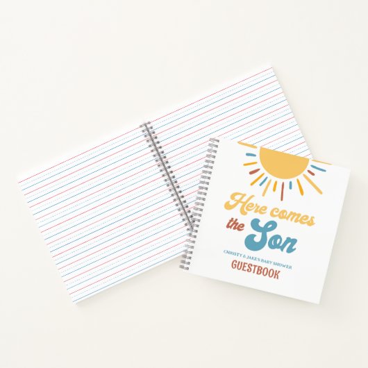 Hier komt de zoon jongens baby shower gastboek notitieboek (Binnen)