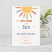 Hier Komt De Zoon Jongens Baby Shower Kaart (Staand voorkant)