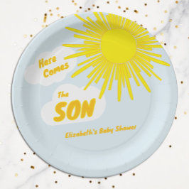 Hier Komt De Zoon Jongens Babyfeestje Papieren Bordje