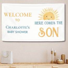 Hier Komt De Zoon Jongens Babyfeestje Spandoek