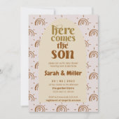 Hier komt de zoon onthullen Baby shower uitnodigin Kaart (Voorkant)